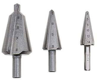 EMSea Lot de 3 forets coniques en acier haute vitesse 3-14 mm, 5-20 mm, 16-30 mm, coupe-chanfreinage, coupe-bois, métal