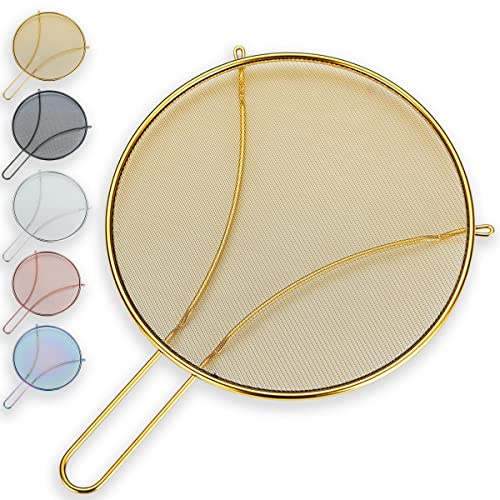 Evanda Pantalla de Salpicaduras de Oro de 30 cm para cocinar, Malla Fina de Acero Inoxidable para sartén, Protector de Grasa para sartén para Detener Salpicaduras de Aceite Caliente