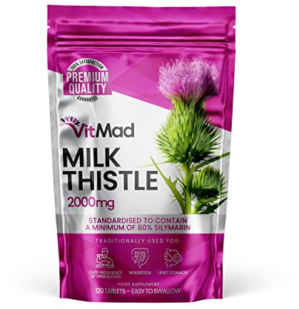 Milk Thistle Tablets - 80% Silymarin High Strength 2000mg 120 Tablets