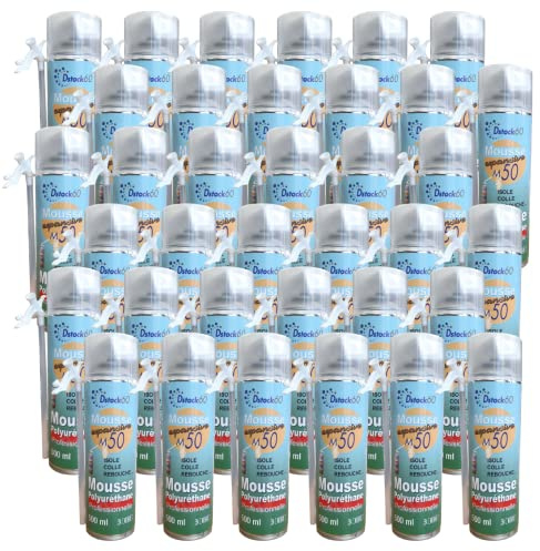 DSTOCK60 - LOT DE 36 MOUSSES EXPANSIVES MANUELLES 500 ML - MOUSSE POLYURETHANE PROFESSIONNELLE - ISOLE, COLLE, REBOUCHE - EXTERIEUR ET INTERIEUR