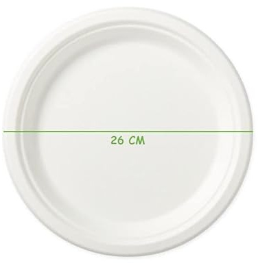SHOBI Piatto Piano Tondo in polpa di Cellulosa interamente Biodegradabile e Compostabile Usa e Getta (100, Ø 26 Cm)