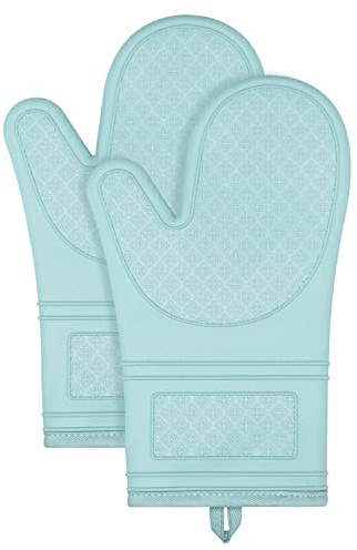 Yutat® Ofenhandschuhe 2er Set - Topfhandschuhe Hitzebeständig bis 300°C, Anti-Rutsch, LFGB-Zertifizierte Ofenhandschuhe Silikon, Perfekt für die Küche, zum Grillen, Kochen und Backen, Mintgrün