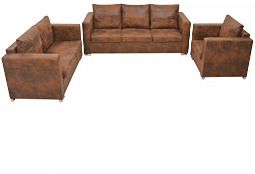 Festnight Sofagarnitur 3-TLG. Chesterfield Sofa 3-Sitzer Vintage,Chesterfield Sofa in L-Form,Couch Für Wohnzimmer,Chesterfield Sofas,Sofa L Form Vintage Sofagarnitur Künstliches Wildleder