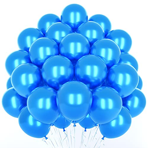 Globos azules metálicos, 50 piezas de 12 pulgadas de látex brillante, cromados para fiesta de cumpleaños, compromiso, boda y decoración de fiestas