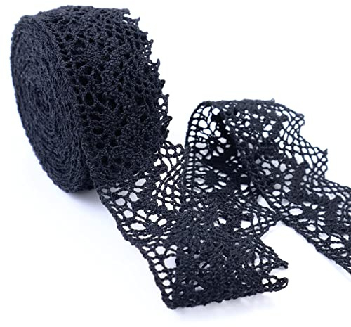Black Lace Ribbon 10 Yards Crochet Lace Trim Cotton Sewing for Crafts, Gift Package Wrapping, Bridal Wedding Decoration, Scrapbooking Supplies