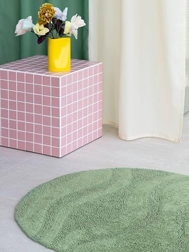 RugVista Breeze Badematte, Rund, Ø 70 cm, Grün | Moderne, Niedriger Stapel, Maschinenwäsche, Oeko-Tex 100, Rutschfest, Badezimmer