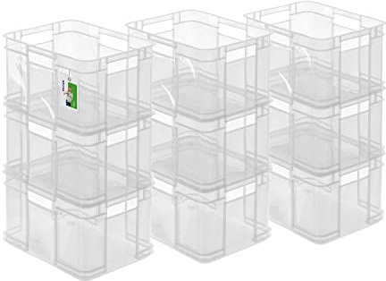 9X Euro Stapelbox 16l - 35 x 27 x 21 cm - Aufbewahrungsbehälter Euro-Box Transparent Stapelkasten Transport Eurobehälter aus PP
