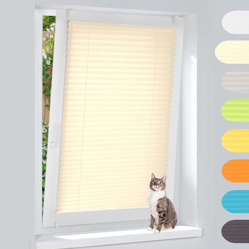 Plissee Klemmfix Ohne Bohren – Beige 80x200cm(BxH), Jalousie Lichtdurchlässig & Blickdicht, Sonnenschutz & Sichtschutz, Faltrollo Easyfix für Fenster & Tür