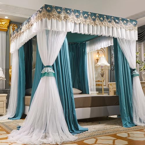 BradOc Bettvorhang Himmelbett Himmelbett Doppelschicht Prinzessin Vorhänge Baldachin für Mädchen Einzel-/Kingsize-Bett mit Rahmen, Ruby,2,200 * 200 * 220cm