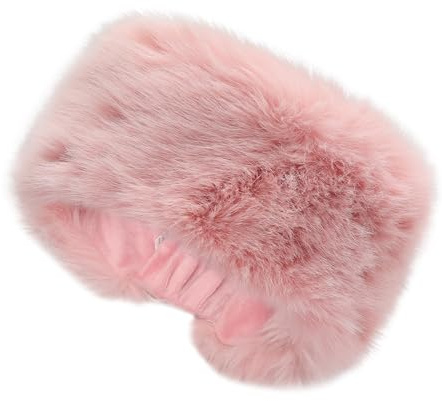 ZLYC Faux Fur Headband Earmuffs for Women Winter Fluffy Ear Warmer Stretch Cold Weather Headbands(Solid Pink)