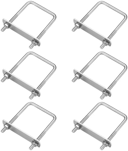 WEDAMOO Pernos en U, En U CuadradoM6 Pernos en U Cuadrados Inox con Tuercas Placa de Marco Para Fijación De Tuberías Tracción De Automóviles/Barcos(M6 x 50 x 80 mm)