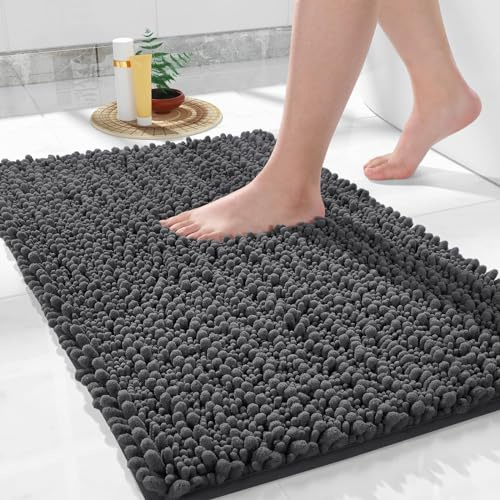 Yimobra Bathroom Mat, 92 x 61 cm, Soft and Cozy, Super Absorbent Water, Non-Slip, Machine-Washable, Thick Modern for Bathroom Bedroom, Dark Gray