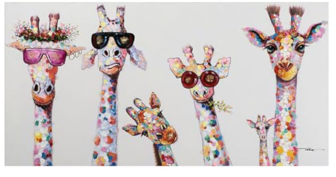 XIUWOUG Acrylbilder Auf Leinwand Giraffe Handgemalt, Moderne Abstrakte Tier Wandkunst, Giraffe Bild, Wohnzimmer, Acryl, Leinwand, Schlafzimmer,100x50cm(With frame)