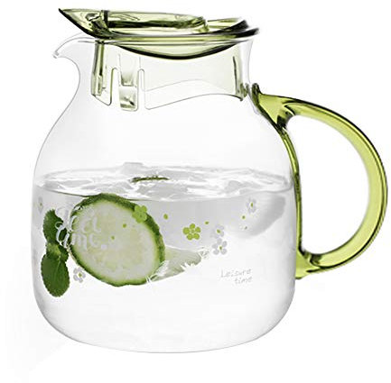 2,0 l tropffreier Borosilikat-Wasserkrug mit Deckel,Glaskrug für heiße und kalte Getränke und Kühlschrank,Eistee-Krug,Saftflasche,eleganter Wasserkrug