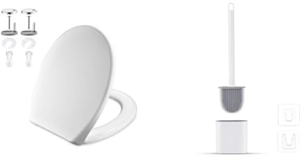 GRIFEMA G952, Abattant WC Forme O, Cuvette Toilette avec Frein de Chute, Lunette WC avec Fermeture & Ibergrif Brosse WC Silicone Plate- Brosse Toilette et Supports, Anti-goutte, Antibactérienne