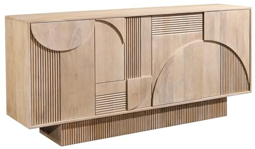 Riess Ambiente Sideboard Art Deco - 170cm - weiß gekälkt - Mangoholz | Montiert geliefert, pflegeleichte Oberfläche, natürliche Maserung, edle Optik, vielseitig einsetzbar