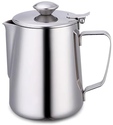 350ML Bricco Latte Acciaio Inox, Lattiera Latte Art Con Coperchio, Pentolino Latte Laureato per Montalatte, Pentolino Latte per Caffè Latte Coffee Art (350ml)