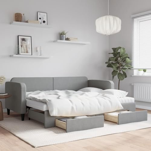 Juroupi Tagesbett Ausziehbar mit Schubladen Daybed Bett Mit Schubladen Tagesbett Jugendbett Daybed Hellgrau 80x200 cm Stoff