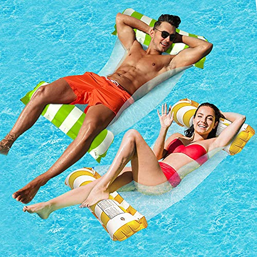 Earnmore Aufblasbares Schwimmbett, 2 Stück Wasser-Hängematte Loungesessel Pool Lounge Luftmatratze Pool Aufblasbare Pool-Hängematte Pool Aufblasbare Hängematte Tragbarer Schwimmstuhl (Orange + Grün)