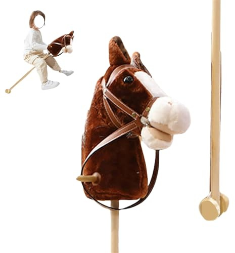 Pferd Stabspielzeug - 38 Plüsch Stick-Pferde Mit Echtem Pony Wiehern, Hobby Pferd, Reiten Auf Pferd & Holzpfahl Für Halloween Party Dekoration (Weiß)