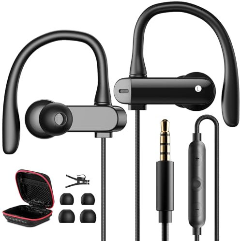 Kopfhörer mit Kabel für Samsung A25 A23 A15 A14 A13 A05s,In Ear Kopfhörer 3,5mm Buchse Ohrhörer,Headset mit Ohrbügel ENC Mikrofon für XiaoMi Redmi Note 13 12 Pro 11S 10 Moto G54 G24 Laufen,Gym,Fitness