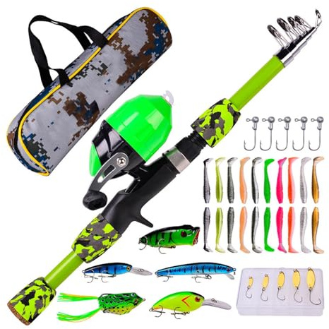 Set di canna da pesca, attrezzatura da pesca, canna da pesca sul ghiaccio, kit per bambini con mulinello, canna da pesca, borsa da viaggio per ragazzi e ragazze