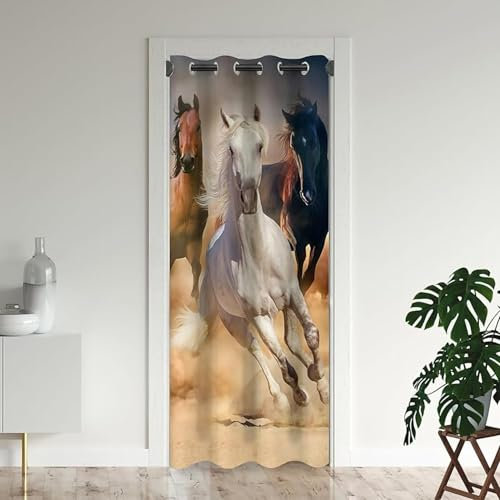 ZZTBQ Wildpferde Türvorhang Pferd Fohlen Blickdicht Thermo Gardinen Vorhang Stute Tiermotiv Blackout Vorhang mit Ösen Schwarz Braun Khaki für Schlafzimmer Tür Schrank Vorhang 106x203cm