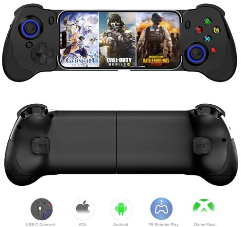 USB C Mobile Gaming Controller for iPhone 15/iPhone 16 Series & Android, PS Remote Player Gamepad for PS5/PS4/Xbox/PC,Cloud Gaming Joystick,Hall Joysticks/Hall Trigger, COD,PUBG,Genshin Impact (Black)