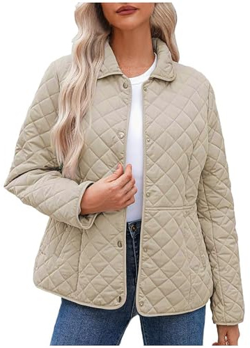 KUIH Winter Jackets for Women UK Warm Lightweight Jacket Lapel Collar Quilted Puffer Jacket Outwear Button Down Padded Jacket Cardigan Sweatshirt Casual Hooded Jacket for Ladies Walking Hiking Travel