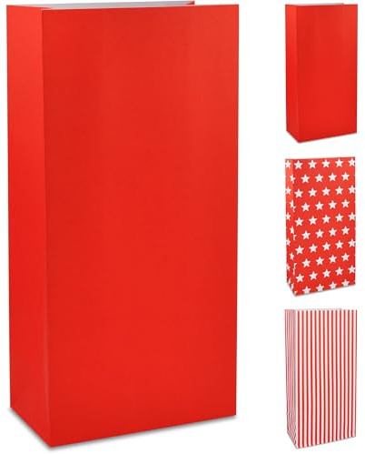 Frau WUNDERVoll® 24 Papiertüten mit Boden, rot matt 12x7x24cm / Blockbodenbeutel, Tüte, Papierbeutel, Papiertüte, Geschenktüte, Geschenkbeutel, Gastgeschenk, Hochzeit, Mitgebseltüte, Falttasche