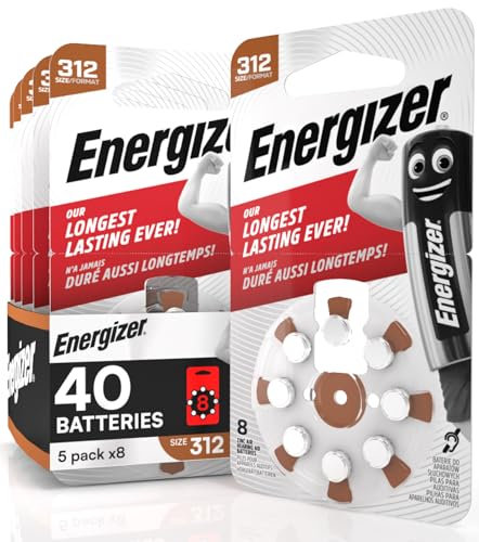 40 Batterie Acustiche Energizer per Apparecchi Acustici Auricolari Misura 312 Marrone Senza Mercurio - 5 Confezioni da 8 Pile