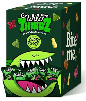 Wild Thingz Zesty Pests Organic & Low Sugar Natural Gummy Sweets, Vegan & Gluten Free Party Box - Perfect for Lunchboxes, Party Bags, Offices or as Gifts 25 g (Pack of 34)