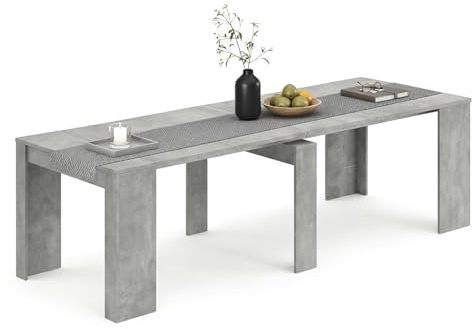 duehome | Mesa de Comedor, Consola, Mesa Extensible, Mesa para Salon, Recibidor o Cocina, Acabado en Cemento, Modelo Denis, Medidas: 50-235 cm (Largo) x 90 cm (Ancho) x 78 cm (Alto)