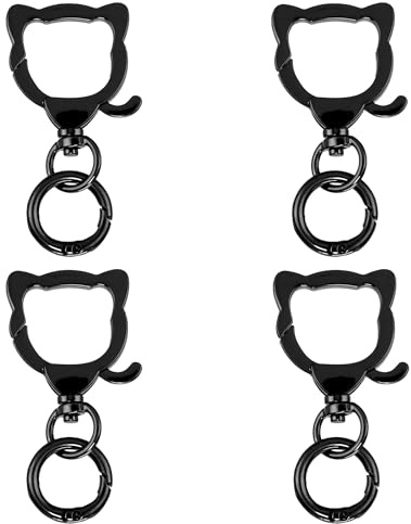 WTYONZEL 4Set Swivel Clasp Clip,Cat Shape Metal Double Opening Key Chain Clip,Swivel Spring Snap Hooks for Jewelry Clasps,DIY Crafts,Lanyard Making(Black)
