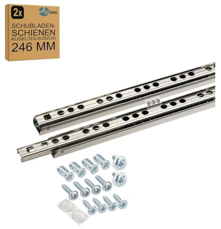 SOTOOLS 1 Paar Kugelauszug, 246 mm, LUMERA, Teilauszug, Breite 9,8 mm | Teilauszug mit Schrauben 17 mm, Breite 9,8 mm, stabile Schubladenführung für Holzmöbel.
