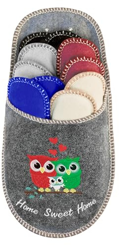 BOOTSY Unisex gästtofflor set med 5 filtskor • olika storlekar och färger • set med skor för gäster, Casa Dolce Casa Uggla, 35/45 EU