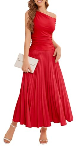 Bbonlinedress Vestido de verano para mujer maxi elegante sin hombros vestidos de noche vestidos de ocio vestidos casuales vestido de playa vestido de fiesta cóctel vestido de dama de honor, rojo, S