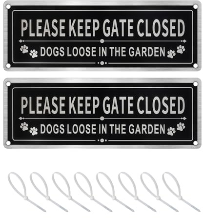 2 Pack Please Close the Gate Sign Dog, 25×9cm Beware of the Dogs Sign Outdoor Gate, Brushed Aluminium Dog Signs for Gates, Rust-Free Metal UV Weatherproof Fade-Resistant Indoor/Outdoors Use