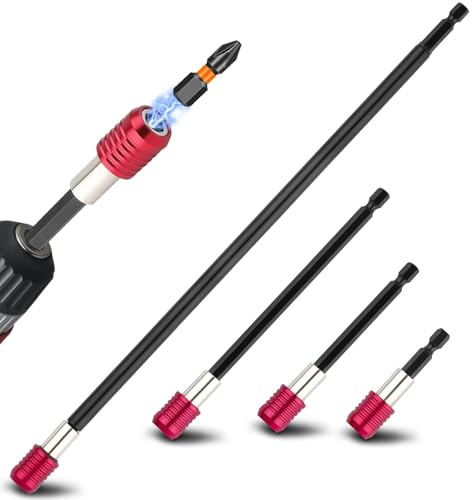 Ktxaby 4Pcs Magnetic Drill Bit Extension Set with 1/4 Inch Hex Shank, 60mm 100mm 150mm 300mm Quick Release Screwdriver Bit Holder for Impact Driver, Power Drill Socket Adapter for Screws & Nuts