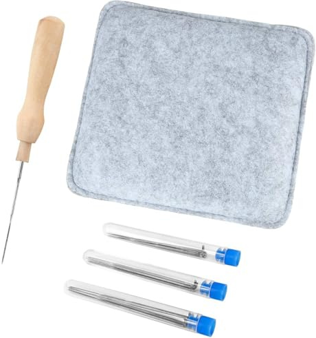 Yaunming Set iniziale in feltro per principianti, con lana di feltro 20 x 18 x 3,5 cm, aghi in feltro in 3 misure (5 pezzi ciascuno), 2 supporti per ferri in feltro, per starter feltro
