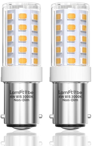 Lamptobe Bombilla Maquina de Coser, 4W B15 Bombilla Bayoneta Maquina de Coser, Blanco Cálido 3000K, 40W Equivalente, Non-Dimmable, para Lámpara de Pared, 2 Piezas