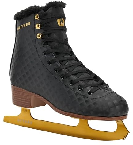 ATTABO Lukso - Pattini da Ghiaccio da Donna, in Acciaio Inox, con Imbottitura Interna Calda, Supporto alla Caviglia, Allacciatura per Allenamento e Tempo Libero, Nero, 37 EU