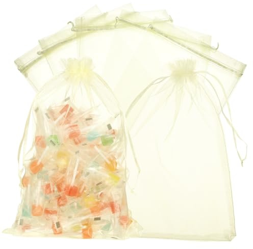 ELAYARD Kleine Organzabeutel und Kordelzug aus Organza 50 Stück Vielseitig Einsetzbar 20x30cm Einfach zu Öffnen für Geburtstagsfeiern und Babyshower