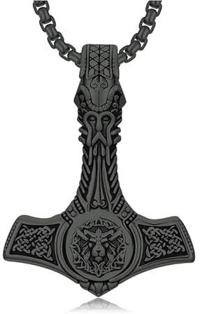 PROESS Thors Hammer Halskette 925 Sterling Silber Wikinger Rabe/Löwe/Wolf Anhänger Kette Keltischer Knoten Schmuck Mjolnir Geschenke für Damen und Herren