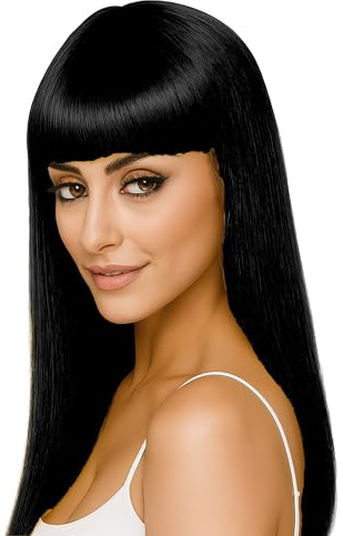 BESCH Peluca Larga Lisa de Color Negro Flequillo para Fiestas, Disfraces y Eventos - Peluca Fibra Sintética Suave, Ajustable y Transpirable ideal para carnaval, cosplay, Halloween y celebraciones