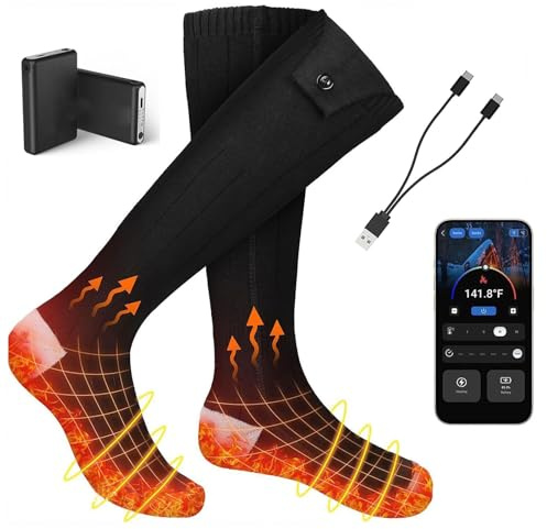 Calze riscaldanti elettriche termiche con 4 livelli di calore e controllo intelligente, batteria da 5000 mAh, calzini riscaldati elettrici a 360°, per uomini e donne (X-S)