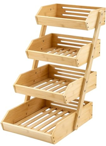 CROWNSHOP 4-Tier Bamboo Fruits Basket Fruits Bowl Holder Bread Basket | Vegetable Fruits Holder Organiser fruit bowl vegetable storage rack for Kitchen Home Decorative Storage