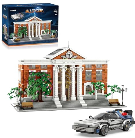 MikaBrical Uhrturm-Gerichtsgebäude Klemmbausteine mit Flugauto, 4269 Teile | Stadthaus Bauset für Erwachsene, Clock Tower Courthouse Film Architecture Modular Building