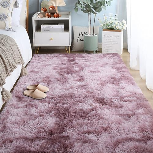 RENWEIWEI Shaggy Hochflor Teppich 120 x 240 cm Kuscheliger Modern Plüsch Weich Langflor Wohnzimmerteppich Extra Große für Schlafzimmer Kinderzimmer, Pink Lila