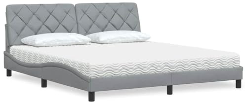 Kaloriko Letto con materasso, grigio chiaro, 180 x 200 cm, rivestimento in tessuto, materasso in schiuma confortevole, telaio robusto, letto imbottito per camera da letto, serie Piran